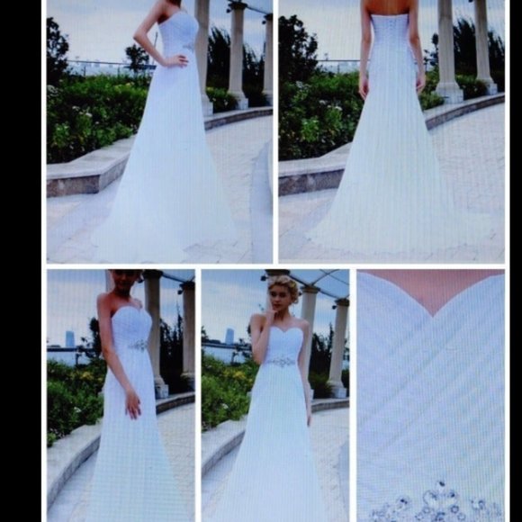 NWOT White Chiffon Strapless Beach Wedding Dress